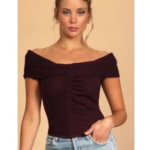 NWT Free People This Cutie Black Raisin Off-Shoulder Top Size Small
